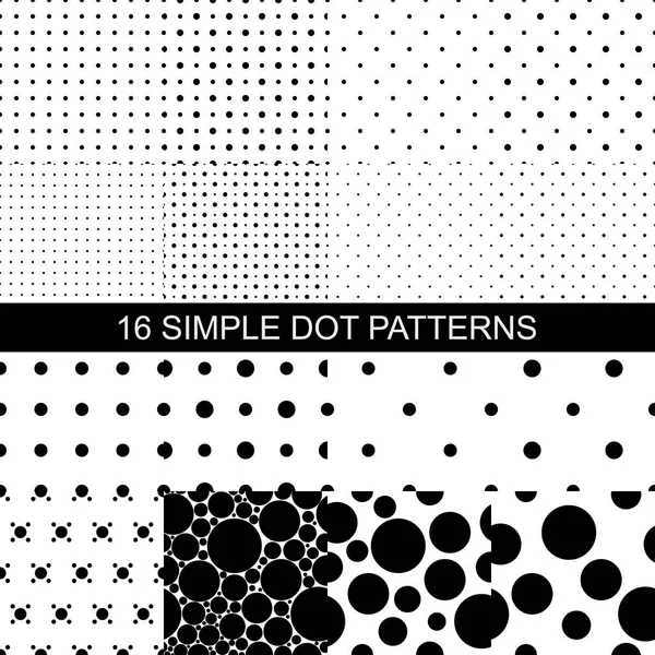 16 simple black and white pattern of dots. Black dots on a white — Stock Vector