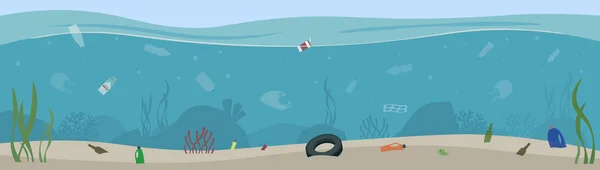 家と汚染された海底の水平図（パノラマ） — ストックベクタ
