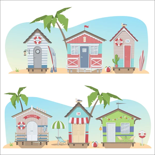 Two sets depicting beach stilt houses. — Stock Vector