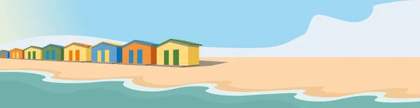 海岸沿いのビーチハウス 横のイラスト パノラマ — ストックベクタ