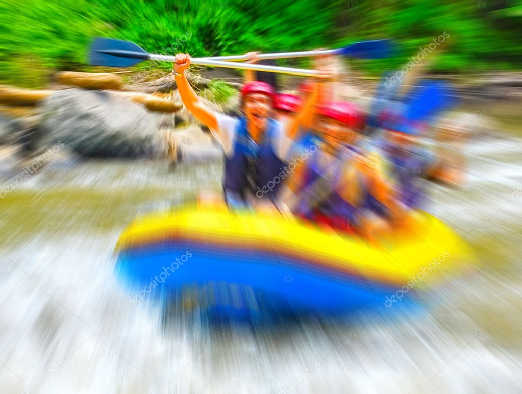 Rafting on mountain river, blurred in postproduction