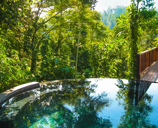 Bali, Indonesië - 14 April 2014: Uitzicht op zwembad in Nandini Jungle Resort and Spa. — Stockfoto