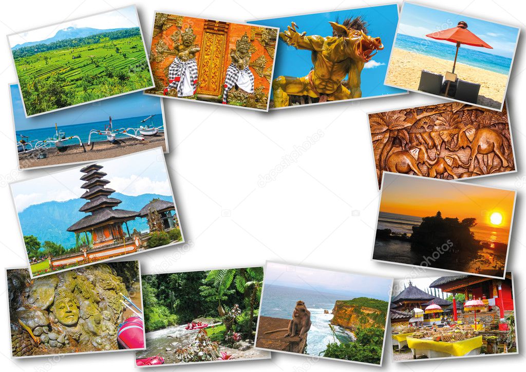 Set from images with views of Bali island