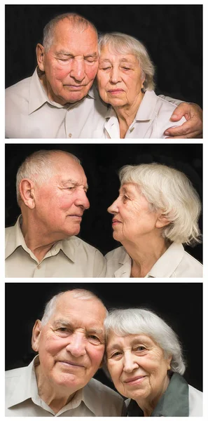 O casal de idosos em fundo preto — Fotografia de Stock