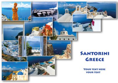 Santorini Island, Yunanistan Oia köyün geleneksel mimarisi. Kolaj