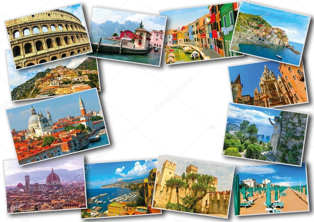 Collage from photos of Italy on white background