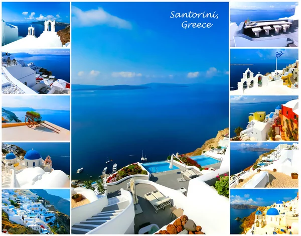 Σύνολο φωτογραφιών καλοκαίρι στην Σαντορίνη, Ελλάδα — Φωτογραφία Αρχείου