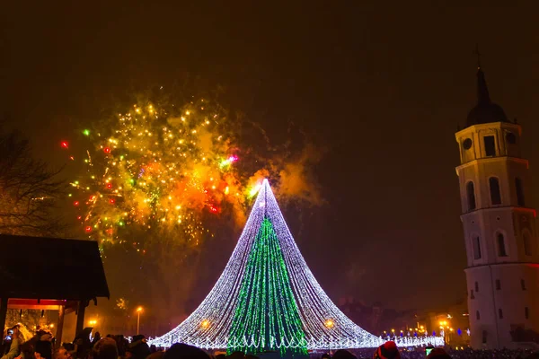 Das Hauptfeuerwerk Litauen Neujahr Der Interessanteste Und Beliebteste Aussichtspunkt Auf — Stockfoto