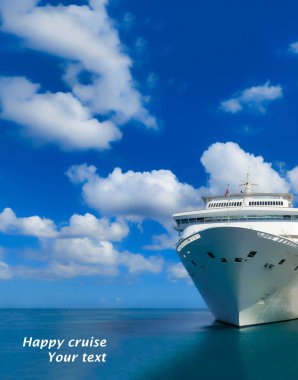 Cruise ship in open water - front view clipart