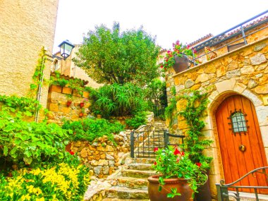 Costa Brava Katalonya İspanya duvar taşına Tossa de Mar eski şehirde Vila Vella