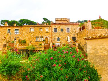 Costa Brava Katalonya İspanya duvar taşına Tossa de Mar eski şehirde Vila Vella