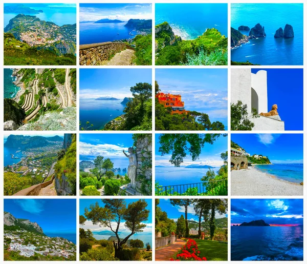 Collage desde las vistas de Capri, hermosa y famosa isla — Foto de Stock