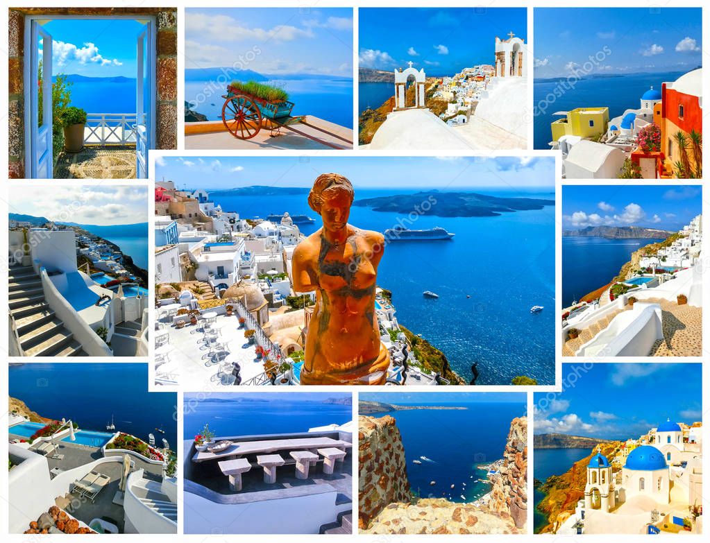 Set of summer photos in Santorini, Greece