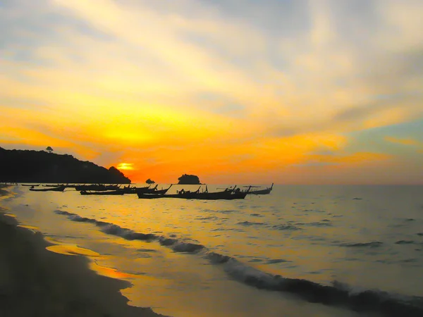 Small Boats Andaman Sea Sunset — Stock Photo, Image