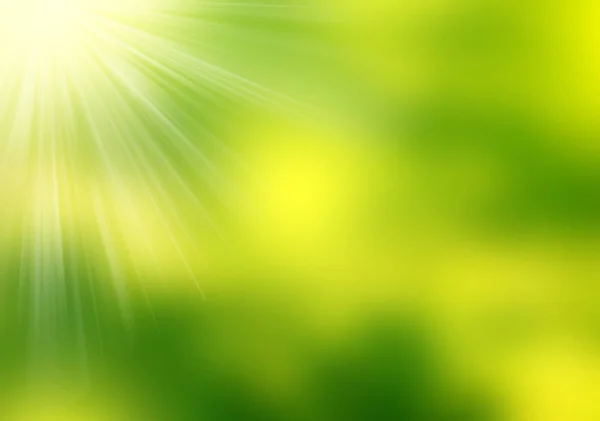 抽象的绿色模糊背景、 灯光效果和太阳爆裂. — 图库照片