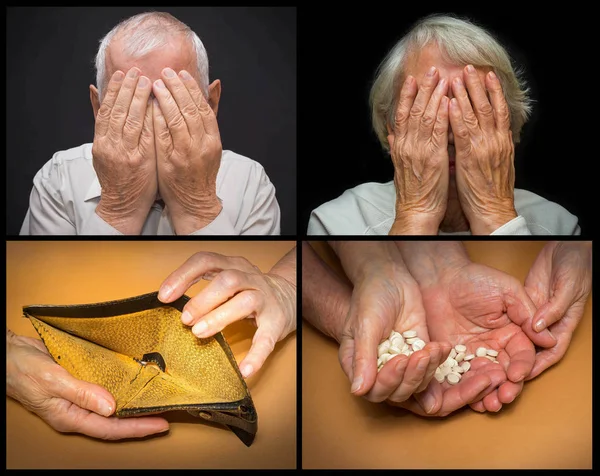 Le vecchie mani con le pillole — Foto Stock