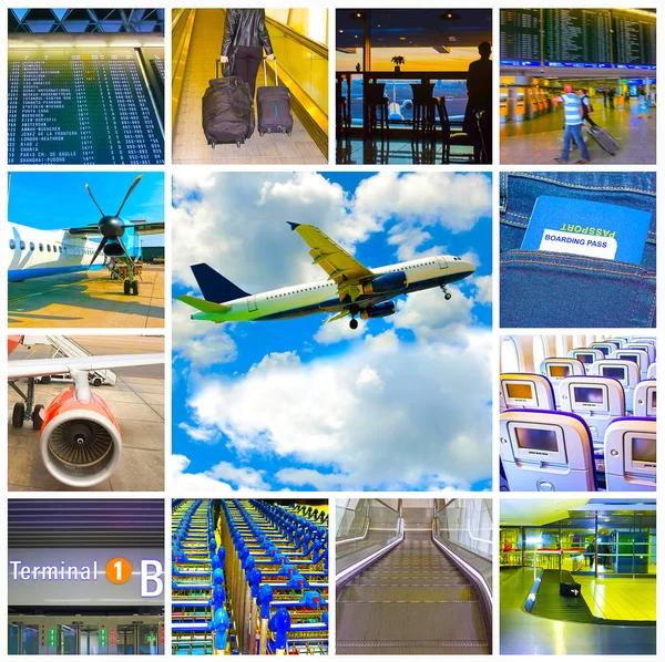 Kolaż zdjęć lotniska i samolotów — Zdjęcie stockowe