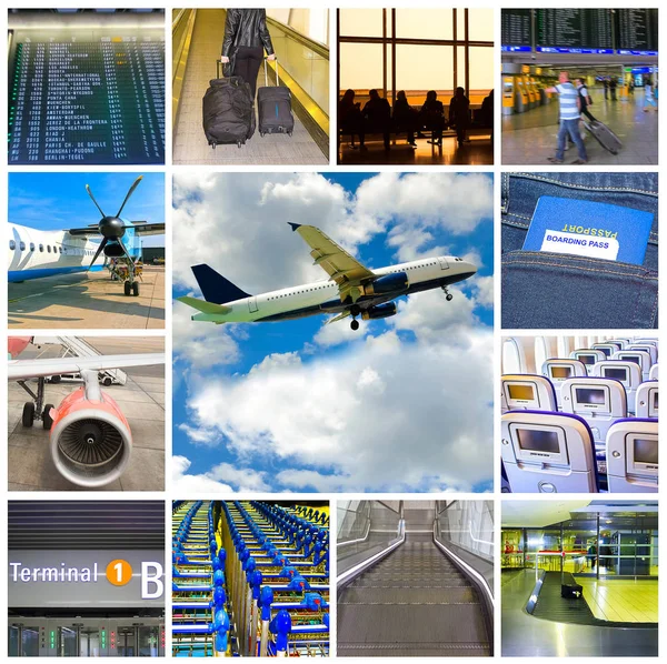 Kolaż zdjęć lotniska i samolotów — Zdjęcie stockowe