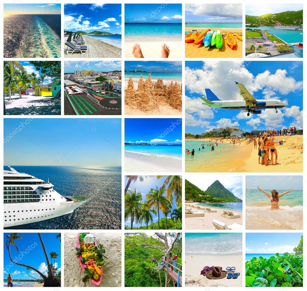 Collage from views of the Caribbean beaches