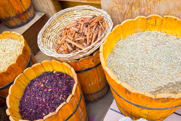 Baskets with spicery on east bazaar Stock Image