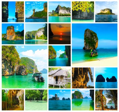 Tropikal peyzaj görünümlerini kolaj. Railay beach, Krabi, Tayland
