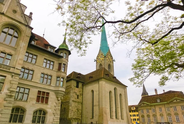 Zürcher Stadtbild Mit Blumen Vordergrund Der Schweiz — Stockfoto