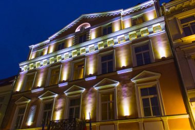 Vilnius Cumhurbaşkanlığı Sarayı gece manzarası ile Noel aydınlatma, Litvanya