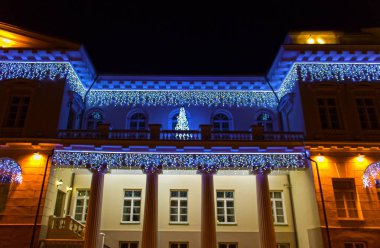 Vilnius Cumhurbaşkanlığı Sarayı gece manzarası ile Noel aydınlatma, Litvanya