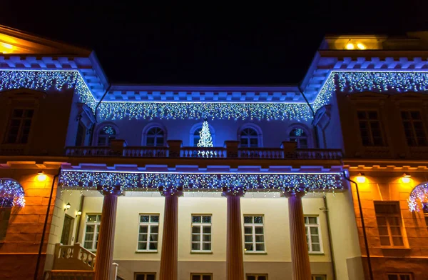 Vilnius Cumhurbaşkanlığı Sarayı gece manzarası ile Noel aydınlatma, Litvanya