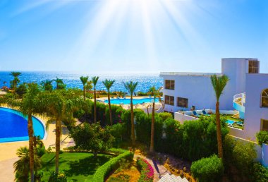 Sharm El Sheikh, Mısır - 26 Eylül 2017: Bina ve alan otel Monter Carlo Resort Sharm El Sheikh
