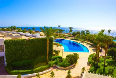 Sharm El Sheikh, Mısır - 26 Eylül 2017: Bina ve alan otel Monter Carlo Resort Sharm El Sheikh