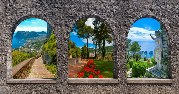 Capri, beautiful and famous island in the Mediterranean Sea Coast, Naples. Italy. Collage — Stock Photo, Image