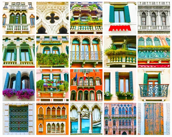 Collage coloré fait de fenêtres de Venise, Italie — Photo
