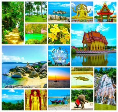 Samui adasının görünümlerinden kolaj. Tayland