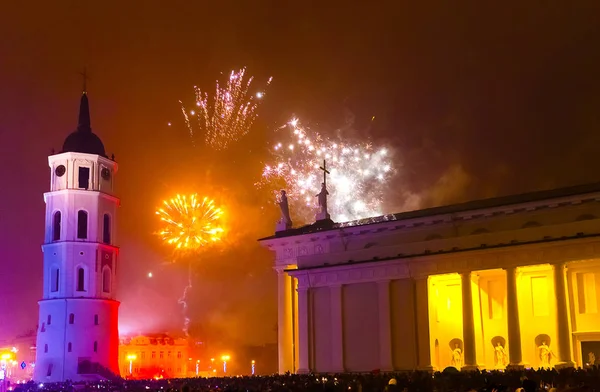 Yeni yılda Litvanya 'nın en büyük havai fişeği. Vilnius 'un Gediminius kulesiyle olan tarihi çekişmesine en ilginç ve popüler bakış açısı.