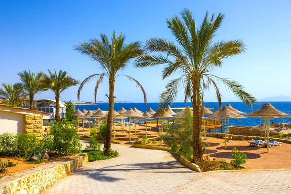 Sharm El Sheikh, Mısır - 24 Eylül 2017: Lüks görünümünü gün mavi gökyüzü ile otel Dreams Beach Resort Sharm 5 yıldız