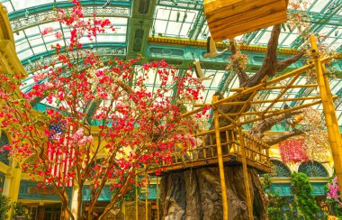 Las Vegas, Amerika Birleşik Devletleri - 05 Mayıs 2016: Japon lüks otel Bellagio'da Bahçe çiçekli