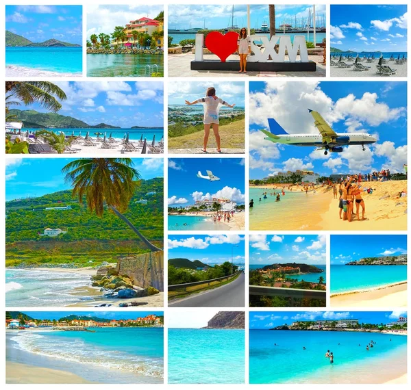 Colagem Vistas Das Praias Caribenhas Saint Martin — Fotografia de Stock
