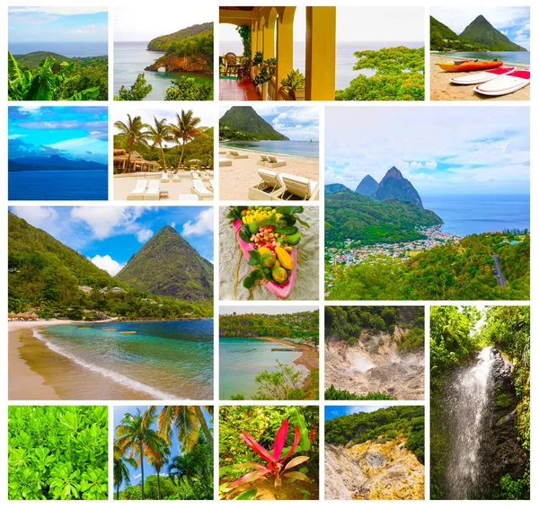 Colagem Sobre Belas Praias Santa Lúcia Ilhas Caribe — Fotografia de Stock