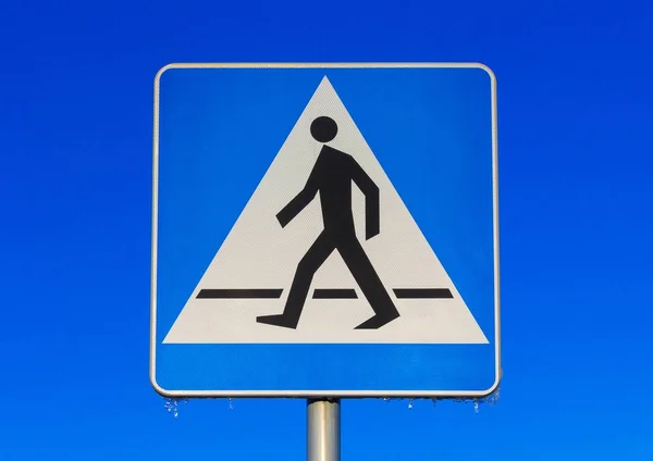 Zebra crossing, pedestrian cross warning traffic road sign in blue