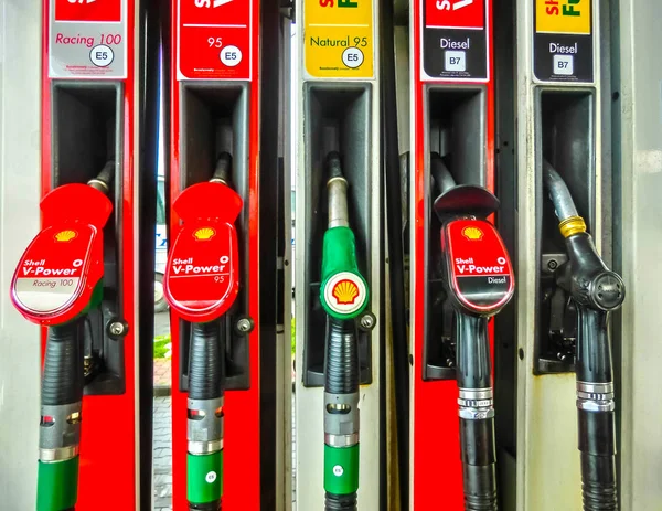 Prague Czech Republic January 2018 Filling Nozzles Shell Gas Station — Stock Photo, Image