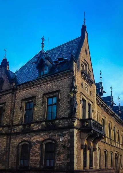Fachada Fragmento Del Antiguo Edificio Hradjalá Praga República Checa — Foto de Stock