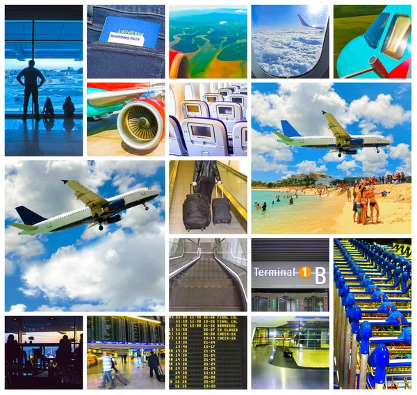 Collage of airport and airplane photos — Stock Photo, Image