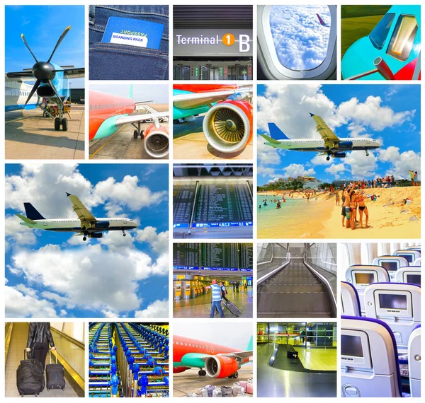 Collage of airport and airplane photos — Stock Photo, Image