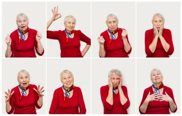 Il collage da emozioni diverse di donna più anziana — Foto Stock