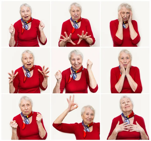 Il collage da emozioni diverse di donna più anziana — Foto Stock