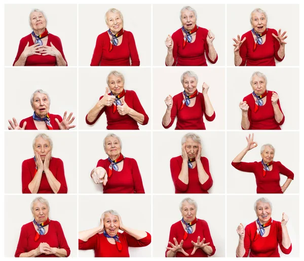 Collage från olika känslor av senior kvinna — Stockfoto