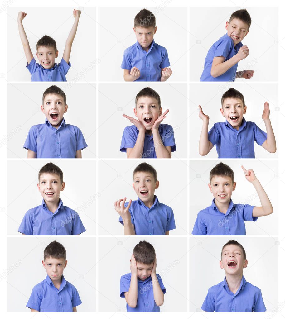 funny teenager, expressions set over white background