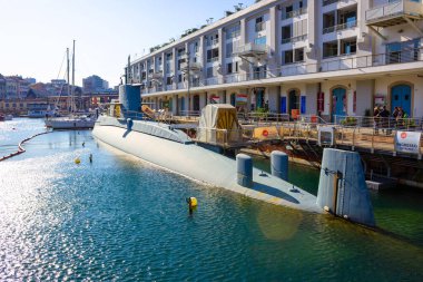 Cenova, İtalya - 11 Eylül 2019: Nazario Sauro 518 İtalyan donanmasının dizel motorlu denizaltısıdır.