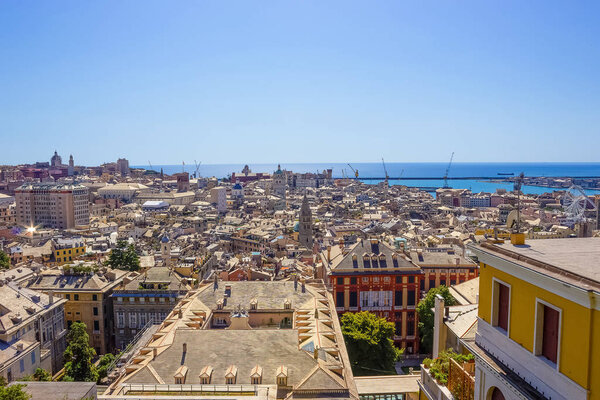 The arial view of center of Genova , Ligurian Sea , Liguria at Italy